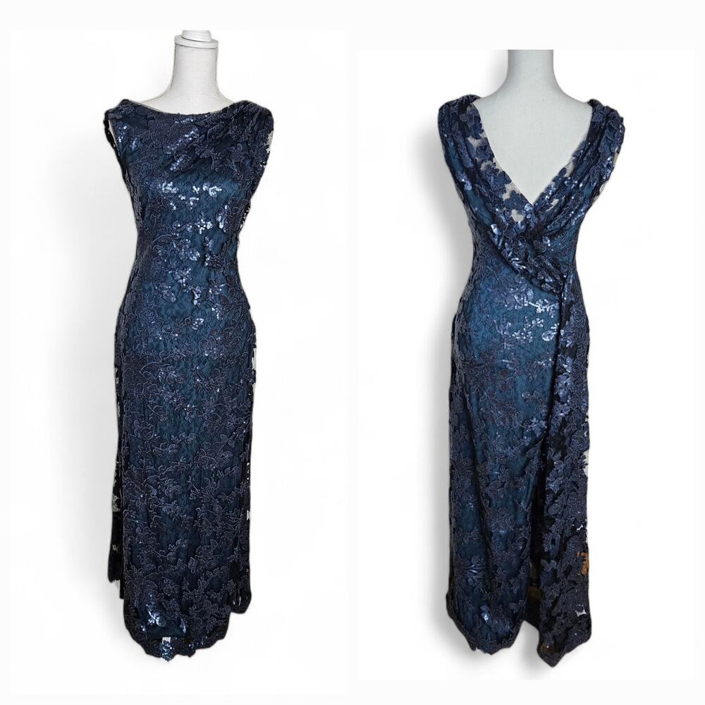 Tadashi Shoji Lace Sequin Floor Length Dress Formal Evening Gown Sz 4 Occasion